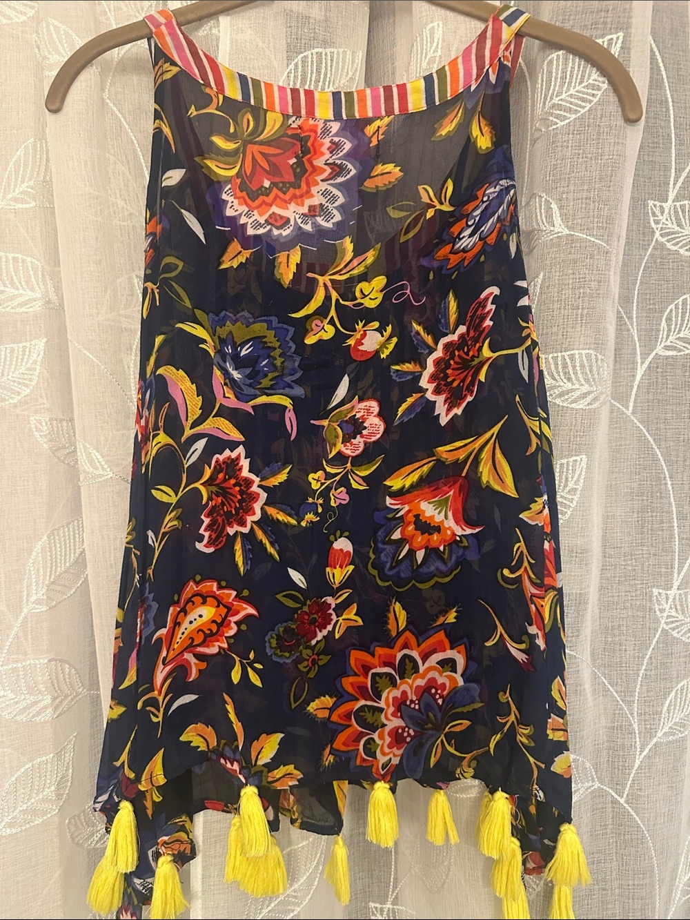 Miss June Paris Navy Floral Tassel Hem Tank Top - Picture 8 of 8